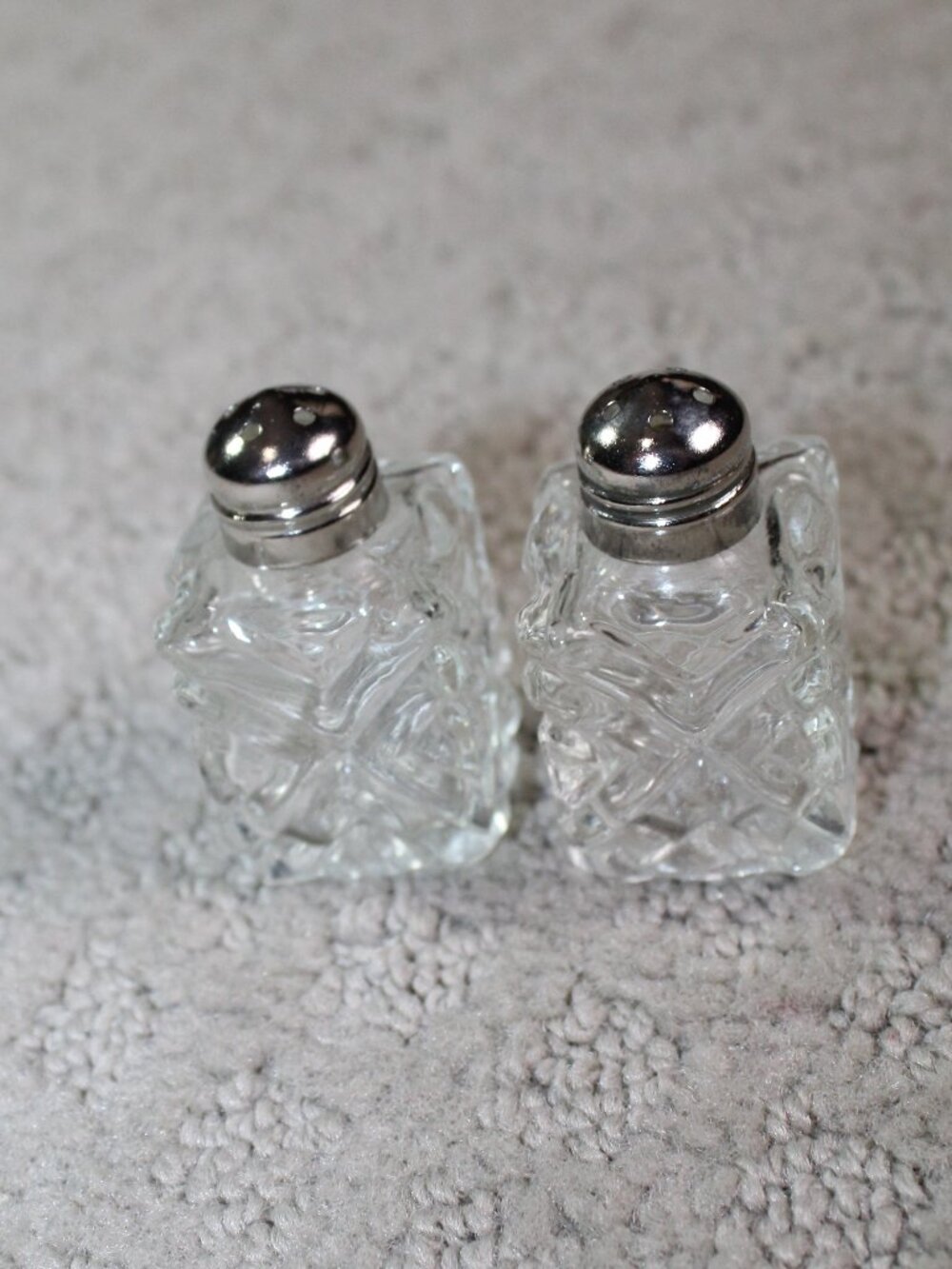 1950's Vintage Mini Crystal Cut Silver Plate Salt Pepper Shakers